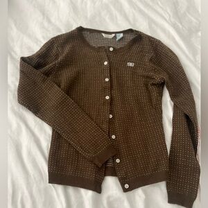 Wool Blend Brown Button-Up Women's Sweater